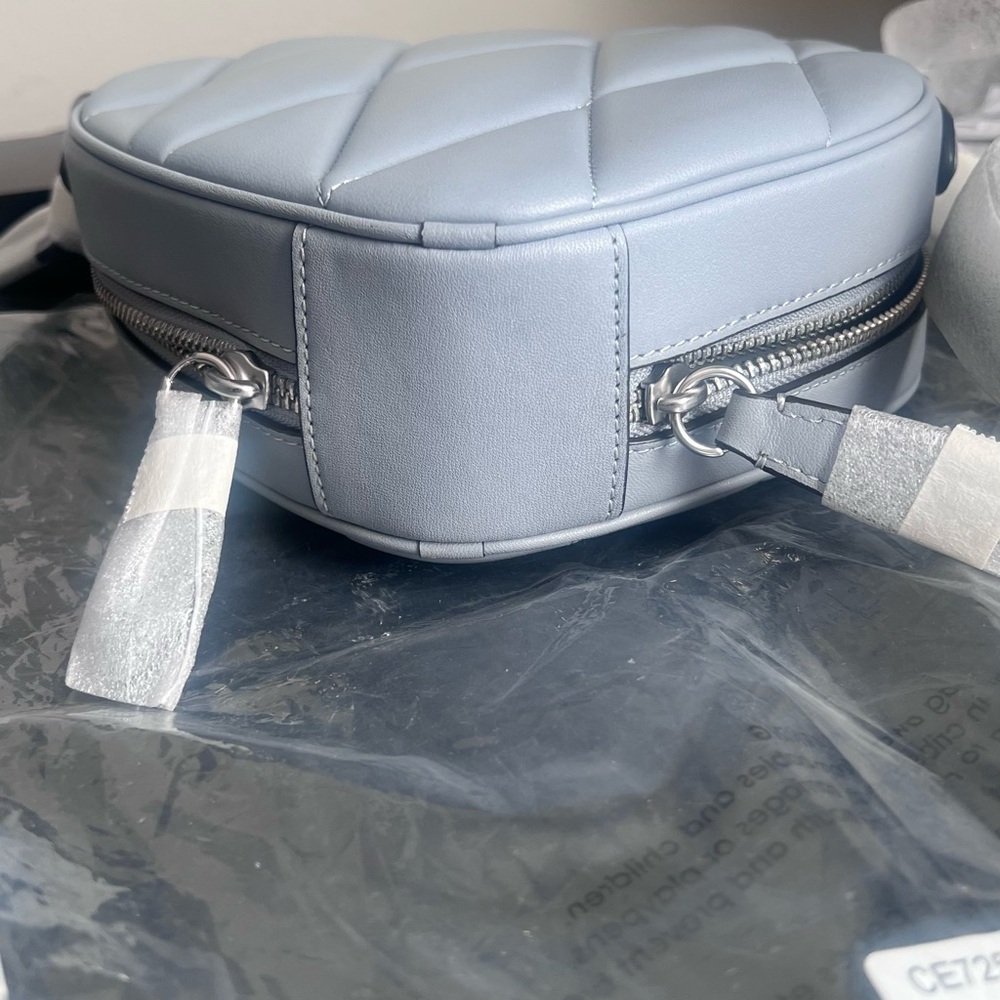 Elegant Light Blue Quilted Heart Bag
